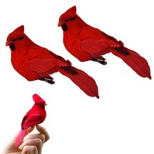 Ciarain 2PCS Artificial Feathered Cardinal Birds Ornament, Realistic Red Bird... picture