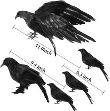 5Pack Halloween Crow Decorations Handmade Realistic Black Feathered Lifesize Fly picture