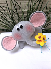 OOAK Primitive Folk Art Raggedy Handmade 6” Whimsical Elephant felt doll. New. picture