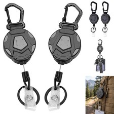 2Pcs Heavy Duty Retractable Keychain Steel Cord ID Badge Reel Carabiner Clip picture