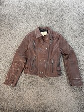 Vtg Wilson’s Leather Jacket Womens Small Brown Biker Moto Full Zip Zipper 90s picture