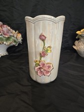 Vintage Capodimonte Italy Iridescent Pearl Vase Roses Gold Trim    picture
