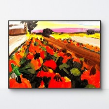 SAMATOWIC Original 12x16 Expressionist Pumpkin Field Farm Painting Signed Canvas picture