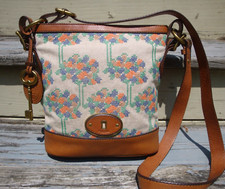 FOSSIL Brown Leather Crossbody Handbag Shoulder Boho Hobo Hippie Vintage Maddox picture