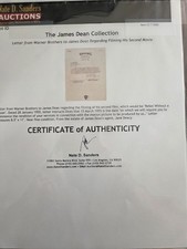 James Dean's Personal Warner Bros Jane Daecy Estate Rebel Without a cause picture