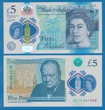 Great Britain England 5 Pounds UK 394 2015 Polymer Queen Elizabeth UNC Churchill picture