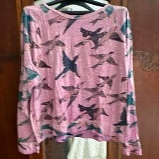 Magnolia Pearl Pink Bird Print Cotton Jersey Crewneck Long Sleeve Tee XS picture