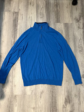 Saks Fifth Avenue Men’s Blue 1/4 Zip Mock Neck Silk Cotton Cashmere Pullover L picture
