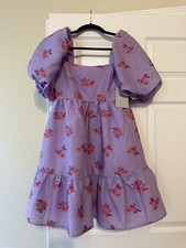 Chelsea28 Purple Orange Pink Floral Jacquard Puff Sleeve Short Dress XXS picture