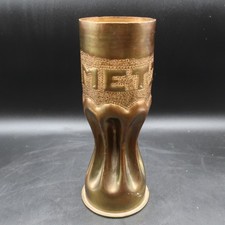 WW1 Trench Art Artillery Brass Shell Decorated METZ Vase  - Militaria 1918 picture