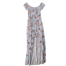Justify Womens Blue White Striped Pink Floral High Low Romper Maxi Dress Size M picture