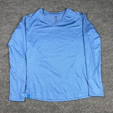 AFTCO Womens Blue Long Sleeve V-Neck Fishing Sun Shirt Large AFTECH UPF picture