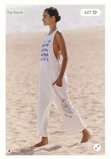 NWT Anthropologie CELANDINE Graphic Jumpsuit White Beach Resort Coverup XL picture