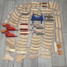 Huge Wooden Train Track Lot 65+ Pcs Bridges Switches Thomas Brio Compatible picture