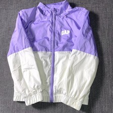 Gap Windbreaker Jacket Kids Large White Purple Colorblock Water Resistant Zip-Up picture
