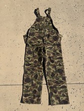 Vintage Cabelas Overall Bibs Mens Large Duck Camo Waterfowl Hunting USA Made picture