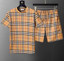Burberry Men's Beige Check T-Shirt & Shorts 2-Piece Set w/ Drawstring picture