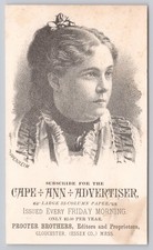 Cape Ann Advertiser Gloucester Massachusetts Victorian Trade Card c. 1885 picture