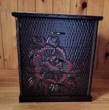 Japanese Kamakura Bori 3-Drawer Chest Peony Carved Lacquerware Tansu Large NOS picture