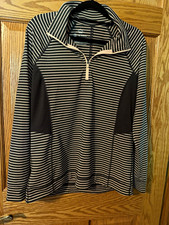 T by Talbots UPF 50+ Striped 1/4 Zip Mock Neck Pullover Pockets S picture