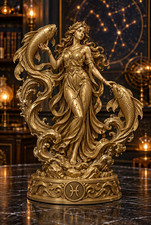 Gold Pisces Zodiac Figurine Statue with Two Fish 3D Printed Resin Figurines 7 in picture