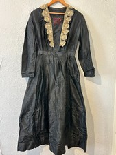 Antique Edwardian 1900s Black Silk Dress Lace Collar Beaded For Study Fragile picture