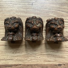 3 Antique Lion Heads Carved OAK picture