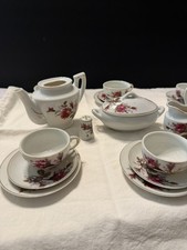1950s Vintage Child's Moss Rose China Tea Set 22 Pieces, Japan Crane READ picture