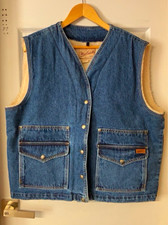 Vintage 90s Woolrich Sherpa Lined Denim Vest Large Made in USA Rugged Workwear picture