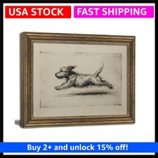 Vintage Gold Framed Wall Art Antique Terrier Sketch Wall Art Running Dog Wall... picture