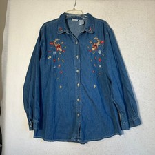 Bobbie Brooks Woman Vintage Denim Embroidered Fall Cornucopia Shirt 22W 24W picture
