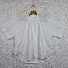 COS White Cotton Poplin Band Collar Oversized Short Sleeve Poplin Shirt US 10 picture