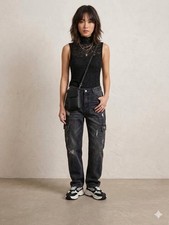Vintage Y2K Black Floral Lace Mock Neck Sleeveless Goth Top S/M Coquette picture