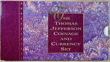 1993 Thomas Jefferson Coinage and Currency Set. $2 Currency & 90% Silver $1 Coin picture