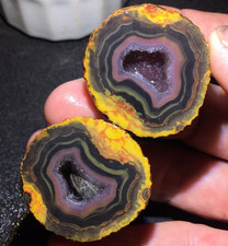 1Pair Rare China Natural Warring States Red Agate Geode Quartz Crystal Slices picture