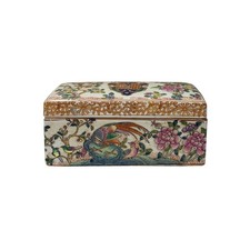 Vintage Chinese Famiile Rose Enamel Graphic Rectangular Porcelain Box GB775 picture