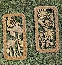 Vintage MCM Retro Burwood Mushroom and Butterfly Wall Art Plastic Rattan Set picture
