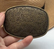 Classic Vintage Western Cowboy Antiqued Bronze Floral Belt Buckle picture