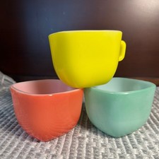 Vintage Glasbake J-2265 Square Mugs Set of 3 MCM Pastel Lipton Soup Cups picture