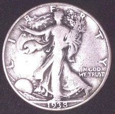 1938-D WALKING LIBERTY SILVER HALF DOLLAR 50C , SEMI HARD DATE picture