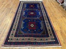 Bohemian Vintage 1940-1950s Indigo Blue Dye Wool Pile Taspinar Rug 3’4”x6’8” picture