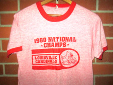 1980 NATIONAL CHAMPS Vtg Louisville Cardinals tri blend rayon ringer t shirt USA picture