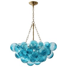 Modern 6-Light Brass Globe Chandelier Ribbed Glass Pendant Ceiling Light picture