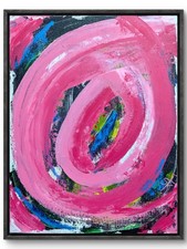 Original Acrylic 14x11 Abstract Pink Spiral Painting Signed Canvas picture
