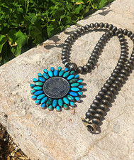 Vintage Paul Livingston Sterling Silver Turquoise Cluster Coin Pendant Necklace picture