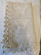 Vintage Hand Crocheted Throw Blanket Coverlet Butterfly Motif Ecru 46