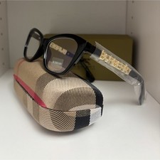 BURBERRY Women’s Black Cat Eye Full Rim Plastic Eyeglass Frames Plaid Case picture