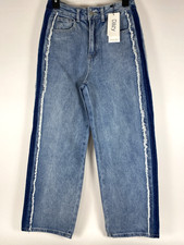 Dazy Women's Size M Denim Blue High-Rise Wide-Leg Fringed Pants NWT picture