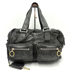 Auth Chloe Betty Y2K Embossed Python Leather Multi-Pocket Handbag Black 3Y1101 picture