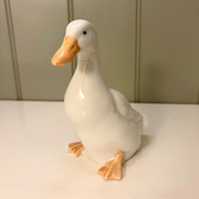 Otagiri Japan White Duck Figurine 4 in Glossy Ceramic Orange Beak & Feet picture
